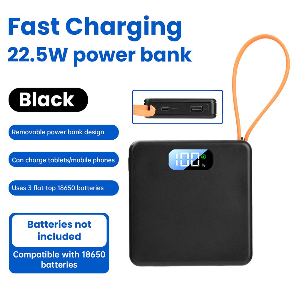 Набор для сборки Power Bank 10 Вт 22,5 В Быстрая зарядка, Конструкция без пайки с корпусом на 3 аккумулятора 18650, Портативный корпус блока питания