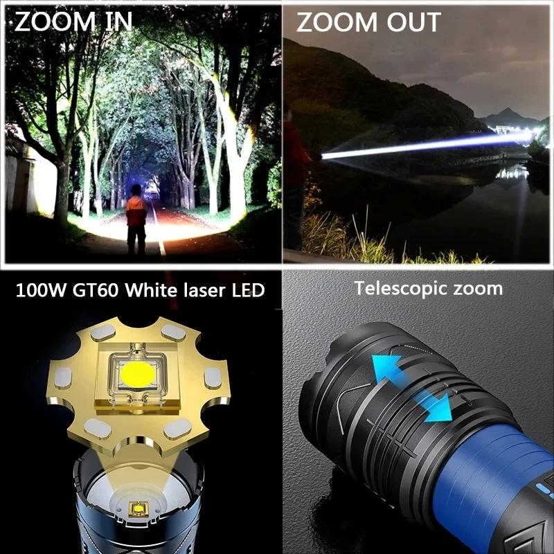 20000LM Most Powerful LED Flashlight Super Bright Long Range Torch Type-C Charging Tactical Flashlight With Power Display