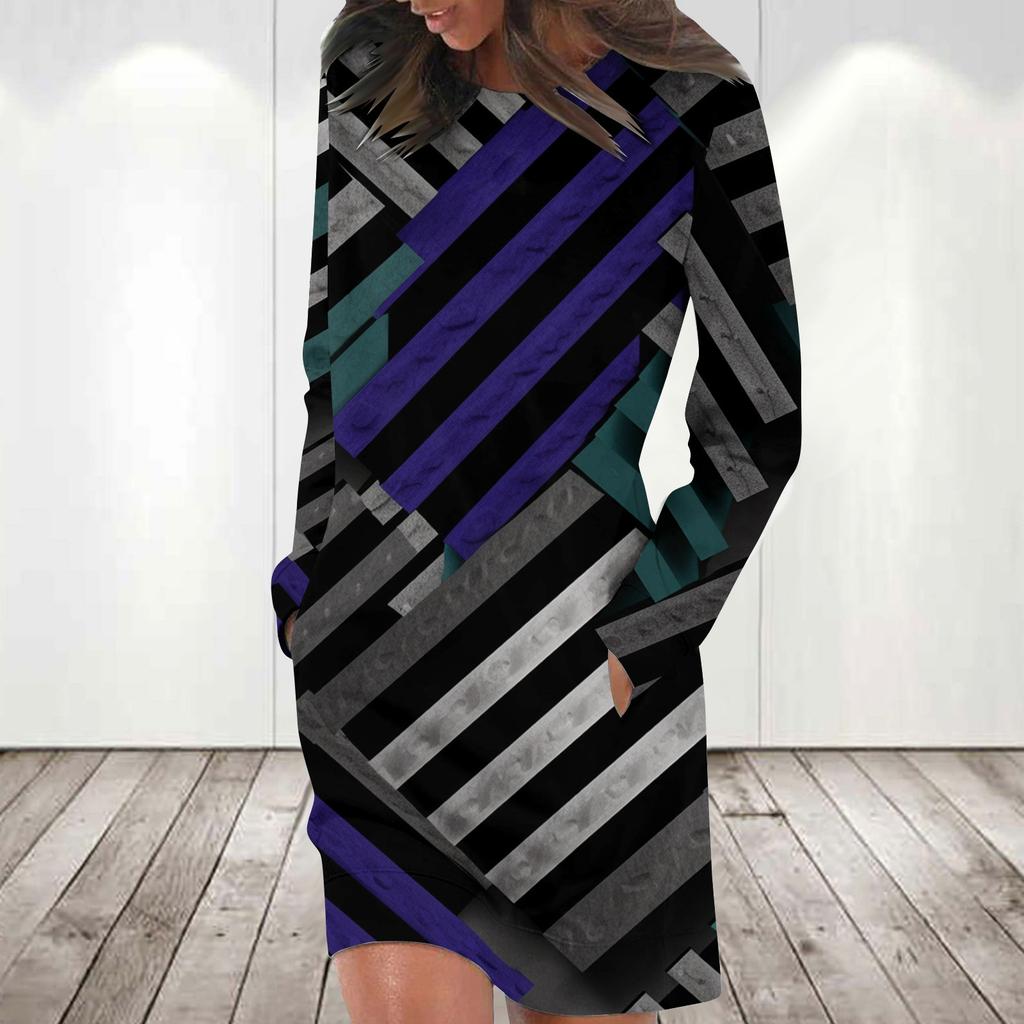 Платье с длинным рукавом для женщин, повседневный пуловер с принтом, платье-свитер, осень