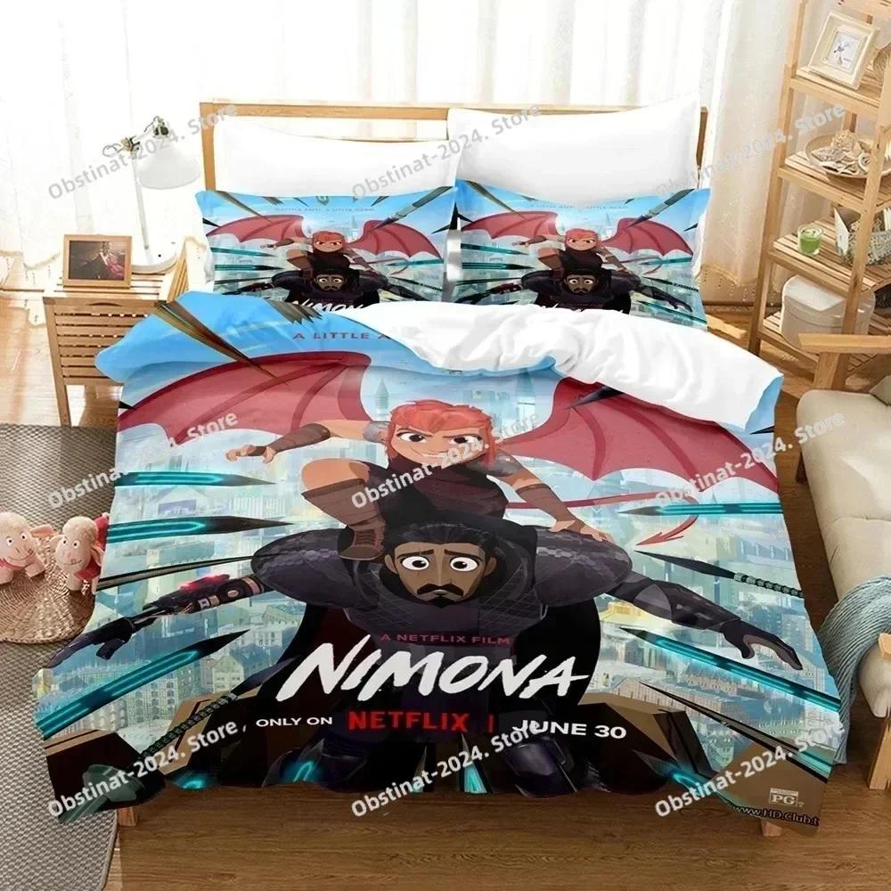 Постельное белье Nimona с принтом, односпальное, одеяло, покрывало, мягкая наволочка, пододеяльник, набор из 3 предметов, размеры для детей и взрослых