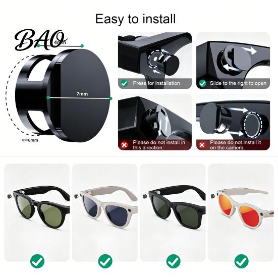 LED Indicator Light Cover Camera Privacy for Meta Smart Glasses, Signal Friendly Dimmable Interference Sticker with Snap And Slide Design, Easy