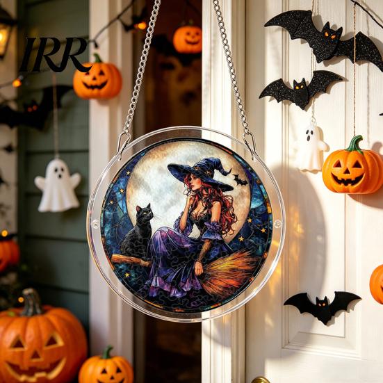 Acrylic Jigsaw Puzzle Art Halloween Suncatcher, Stained Glass Style DIY Sun Suncatcher Catcher Puzzles, Gothic Window Hanging Ornament for Home