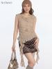HeyHenry Ribbed Waist-Cinching Pleated Vest - American Style Sleeveless Top for Women