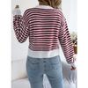 GMXIA Autumn and Winter Color-blocking Striped Lantern Long-sleeved Cardigan Sweater Short Coat Women's Wear