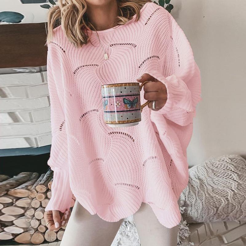 Women Hollow Out Sweater Elegant Loose Knitted Pullovers Female Casual O Neck Solid Color Sweaters Spring Autumn Winter