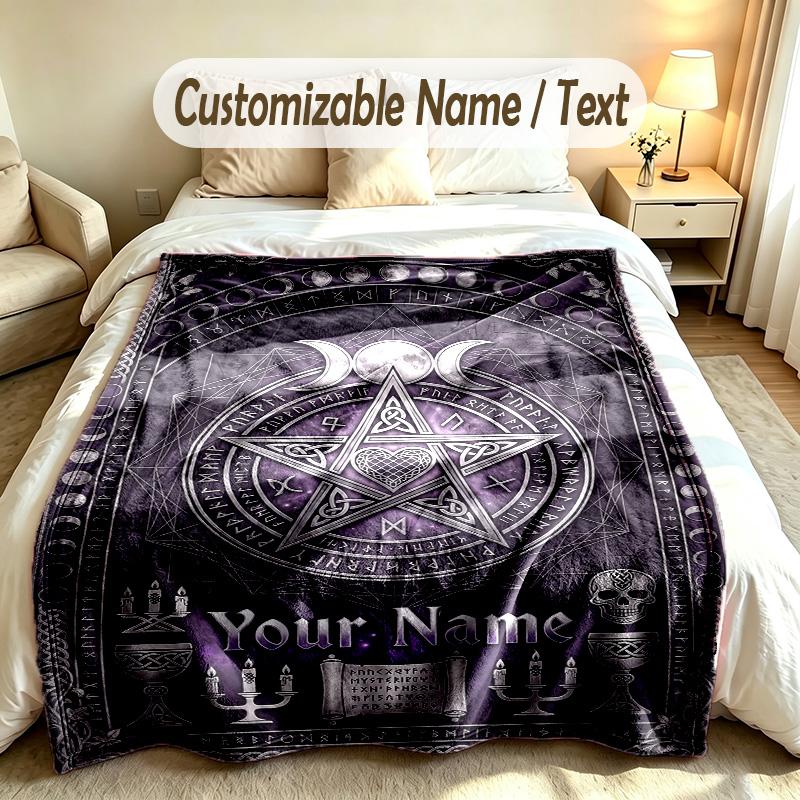 Witchcraft Theme Custom Blanket Personalized Name & Text Customized Soft Warm Throw Blanket Home Decor