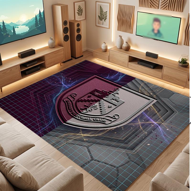 Burnley Football Print Crystal Velvet Rug, Comfortable Water Absorbent Non Slip Indoor Floor Carpet