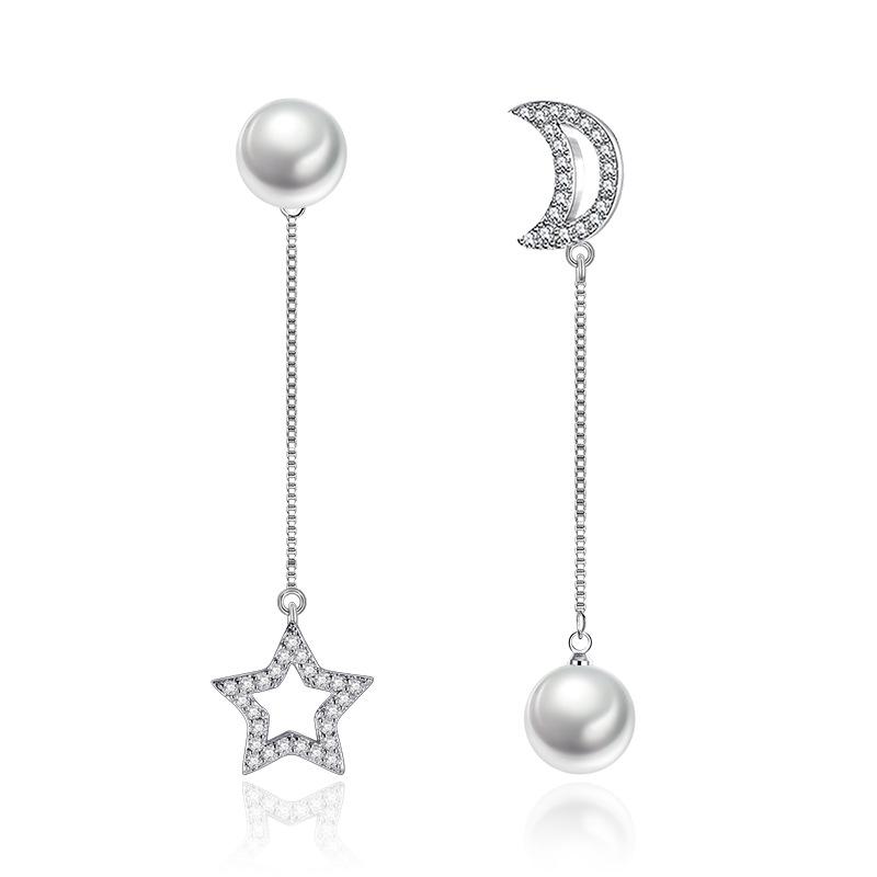 Серьги Star Bright, модные корейские ювелирные изделия, серьги Pearl Star Moon, слегка инкрустированные цирконием, милые женские серьги