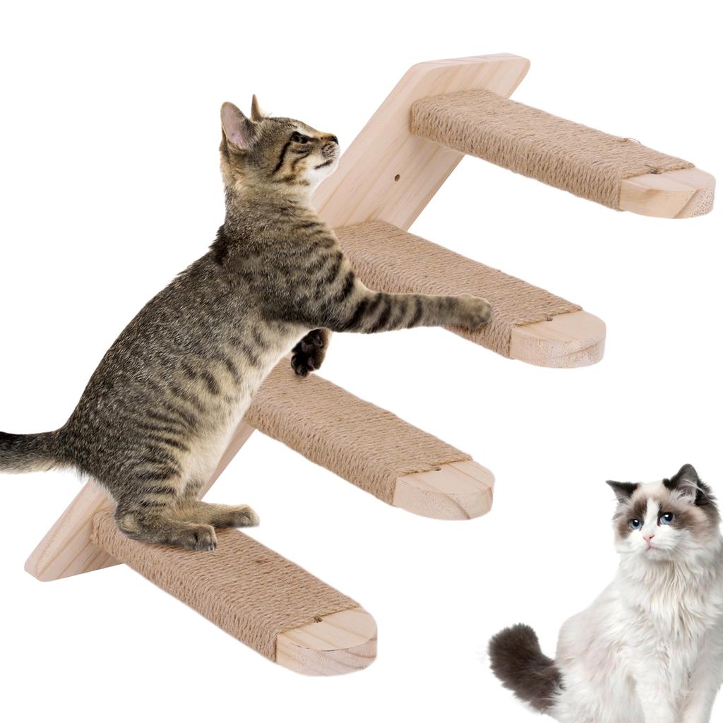 Wooden Cat Wall Steps Climbing Kitten Ladder With Sisal Rope Scratching Post Scratcher Tree Pet Furniture For Indoor Cats