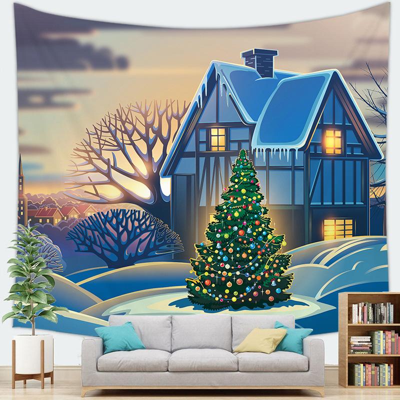 Рождественский снежный пейзаж Зимняя уличная серия Гобелен Настенный Гобелен