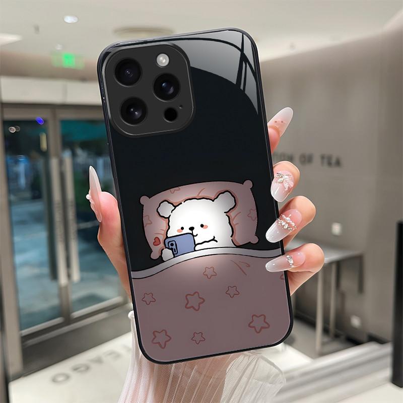 Для iPhone 16 15 Pro Max Plus 16E SE 2025 Закаленное Стекло Чехол для Телефона Крутой Мультяшный Тигр Дракон Защита Камеры Жесткая Задняя Крышка