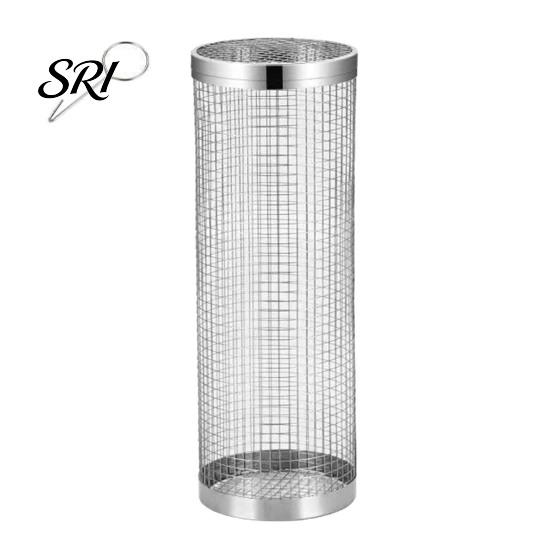 Shrimp Grill Basket Rotating BBQ with Wood Handle Stainless Steel Gas Cylinder Cage for Camping Non-Stick Outdoor Cooking Tool