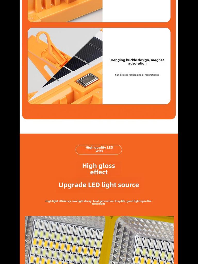 Портативный перезаряжаемый солнечный прожектор для кемпинга на открытом воздухе и использования в чрезвычайных ситуациях