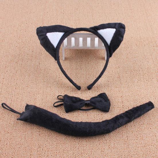 Костюм животного с ушками, повязкой на голову, хвостом, галстуком-бабочкой, набор для малышей и детей, регулируемый плюшевый костюм животного для Хэллоуина, косплей-представление