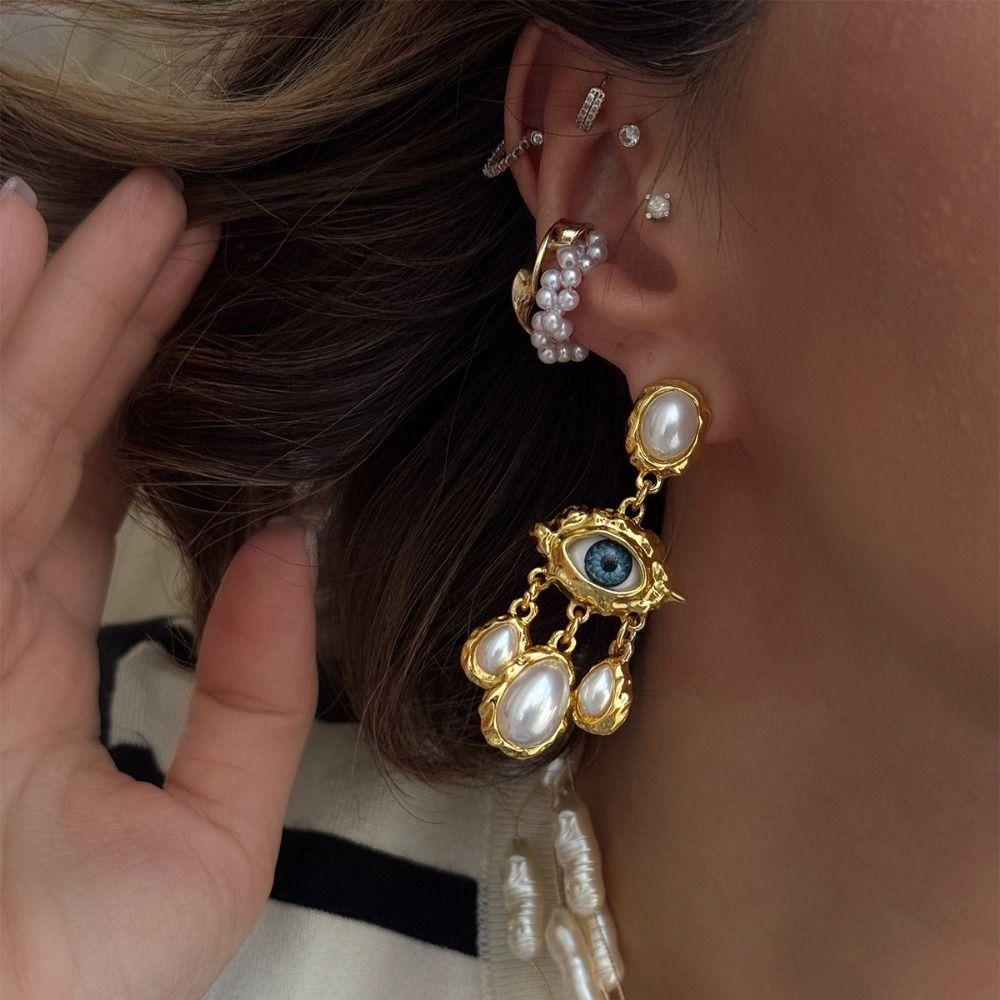 Vintage Devil Eye Earrings Water Droplet Exaggerate Earring Fashion Pearl Drop Earrings  Women