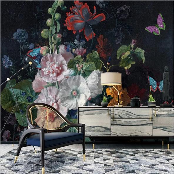 Фото Европейский Стиль 3D Стереоскопический Рельеф Цветочный Цветы Бабочка Настенная Фреска Гостиная Диван Обои