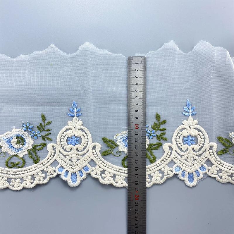 1Y Blue Pink Floral Embroidery Lace Trim For Clothes Accessories Bra Sewing Fabric Handmade