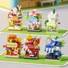 Restaurant Dessert Coffee Fruit Flower Store Snack Street View Cake Food House Building Blocks Kits Girls Bricks Model Kids Toys