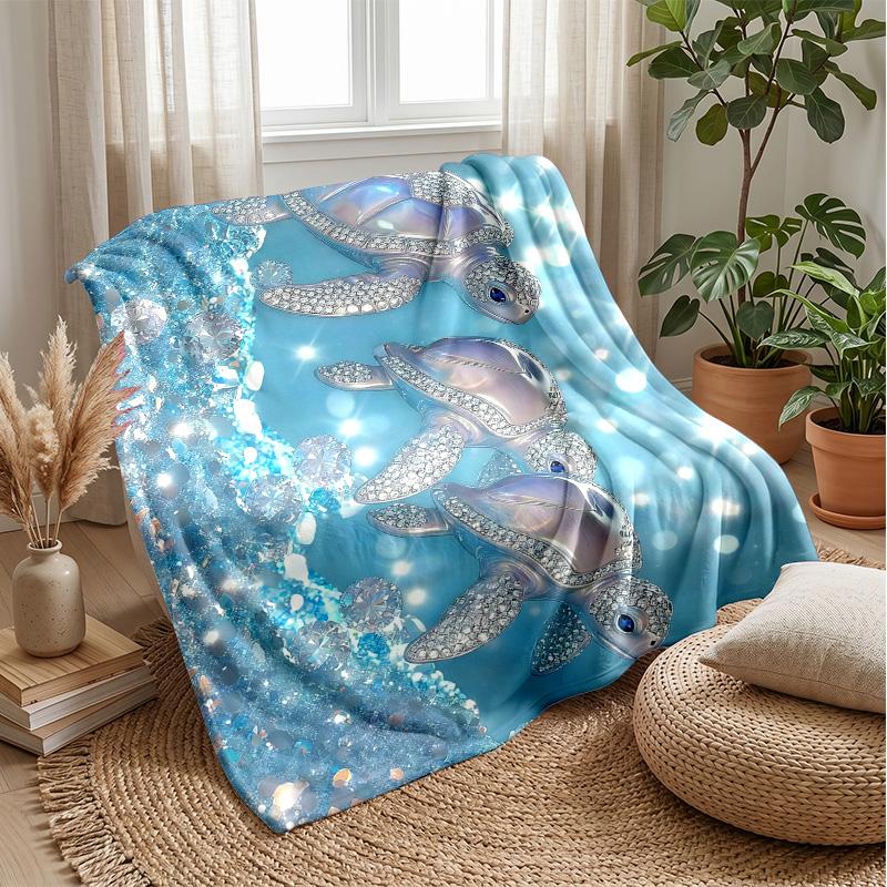 Oceanic Turtle Journey Theme blanket Lightweight Warm Flannel Blanket Decorative Throw Blanket for Home Decoration