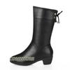 Winter Women's Mid Calf Boots Casual Shoes Pure Color Round Toe Zipper Square Heels Woman Boots Elegant Round Head Large Size 42