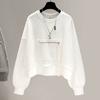 Short Round Neck Sweatshirt Women Loose Zipper Pocket Pullover Long Sleeve Top