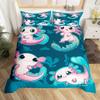 Cartoon Axolotl Duvet Cover Set Cute Salamander Bedding Set Kawaii Animal Queen Comforter Cover Boys Girls Women Bedroom Decor