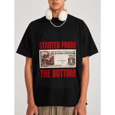 Белая футболка с принтом купона на еду и надписью Started From The Bottom для повседневной носки