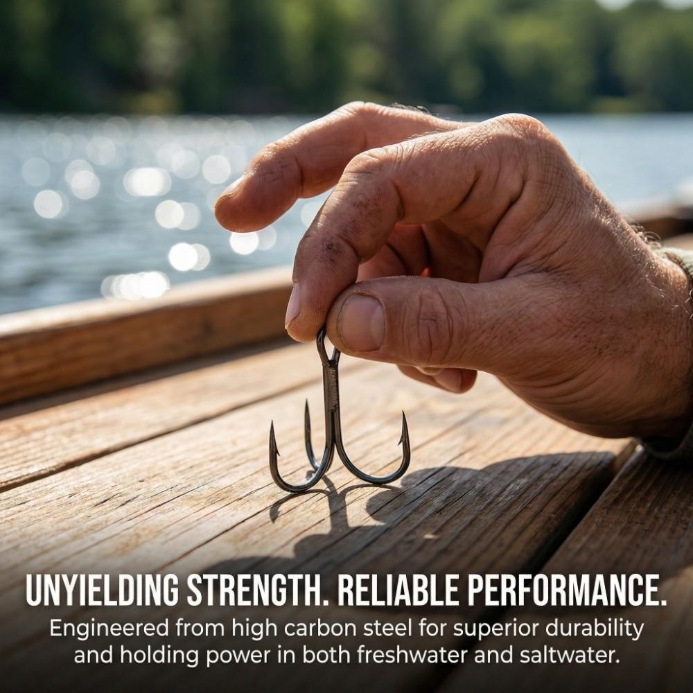 50PCS with Barbed Fishing Treble Hook Sharpened Round Bend Hook Treble Hook Fishing Enthusiasts