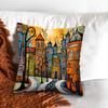 Whimsical Colorful Cityscape Pillow Cover Cartoon Fairy Tale Town Print Cushion Case For Sofa Couch Boho Eclectic Home Decor