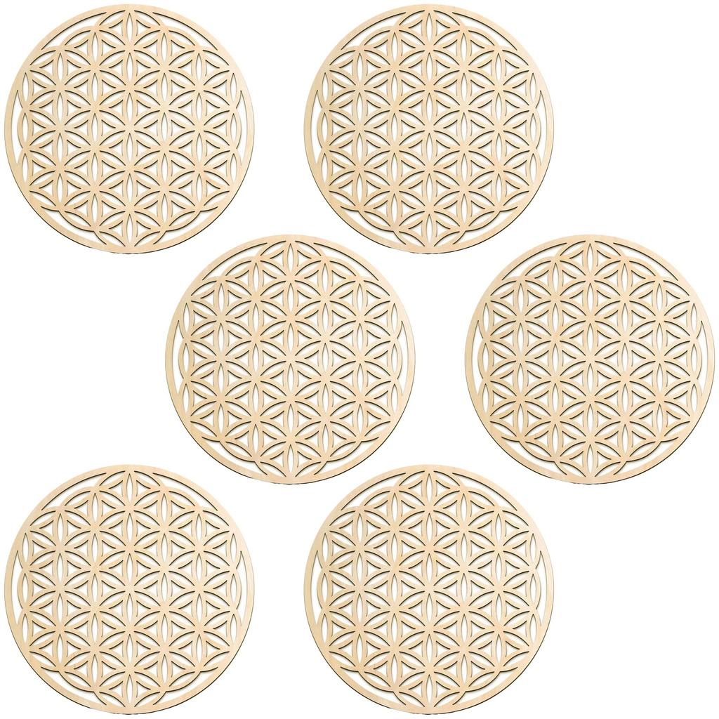 HAMILO Sacred Geometry Pattern Round Wooden Coasters, Set of 6