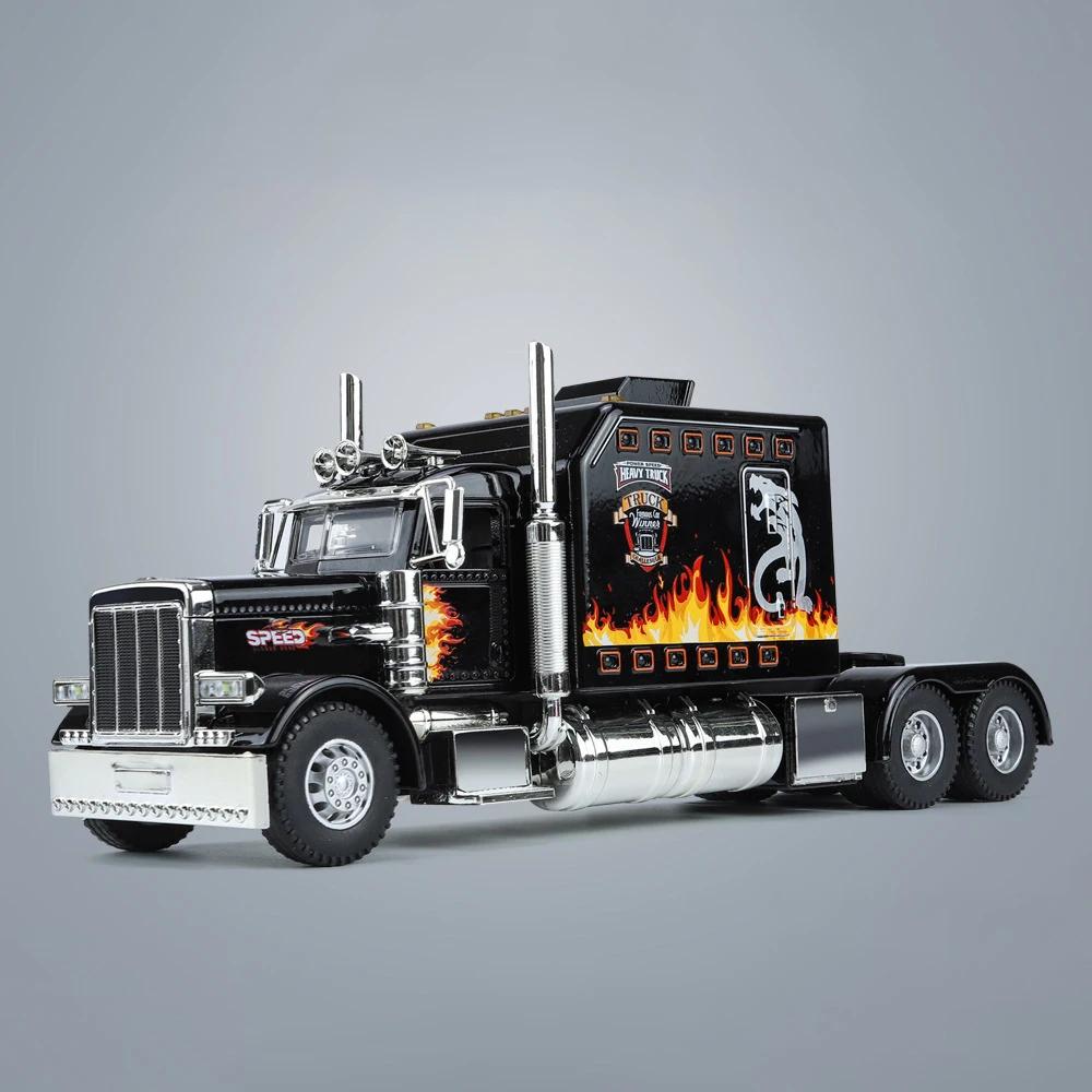 1:24 Грузовика-тягача Peterbilt 389 Модель игрушечного автомобиля из сплава Рулевое колесо Звук и свет Детская игрушка Коллекционные предметы Подарок на день рождения
