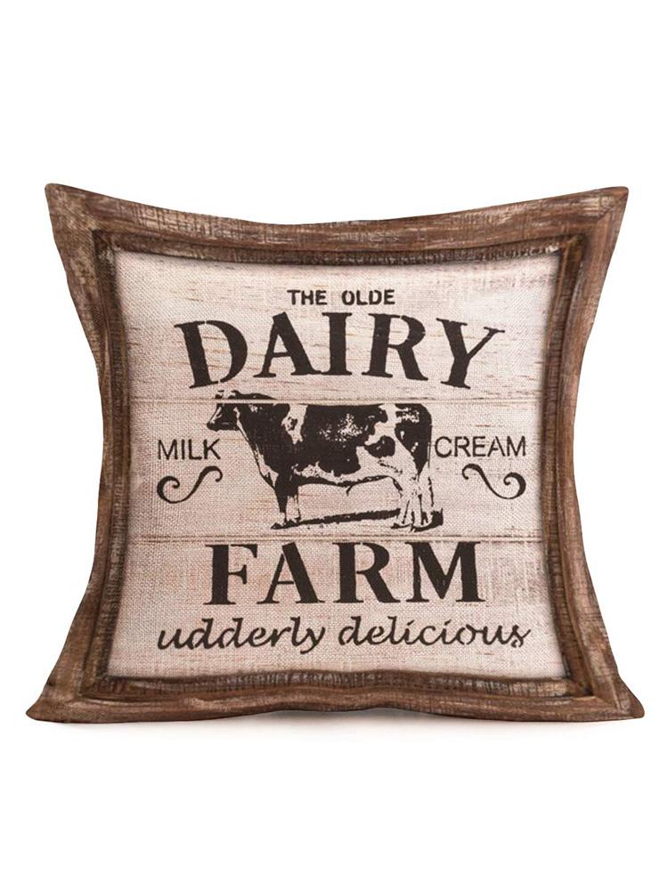 Vintage Farm Fresh Animals Cow Chicken Dairy Store Decoration Sofa Throw Pillow Cover Livestocks Cotton Linen Ad Cushion Cover