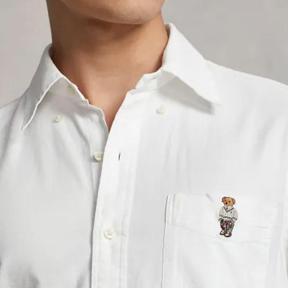 Polo Ralph Lauren SS23 Однотонная рубашка с вышивкой медведя Мужские рубашки Белый MNPOWOV16822892-999