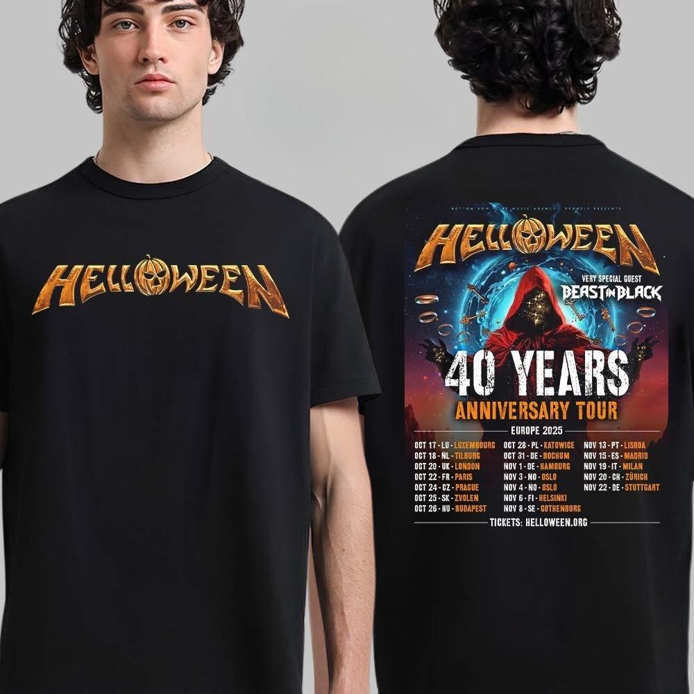 Rare Helloween 40 Years Anniversary Tour Europe Tour Dates Two Sided T-Shirt High-end Luxury Is for Both Men and Women Top Y2k