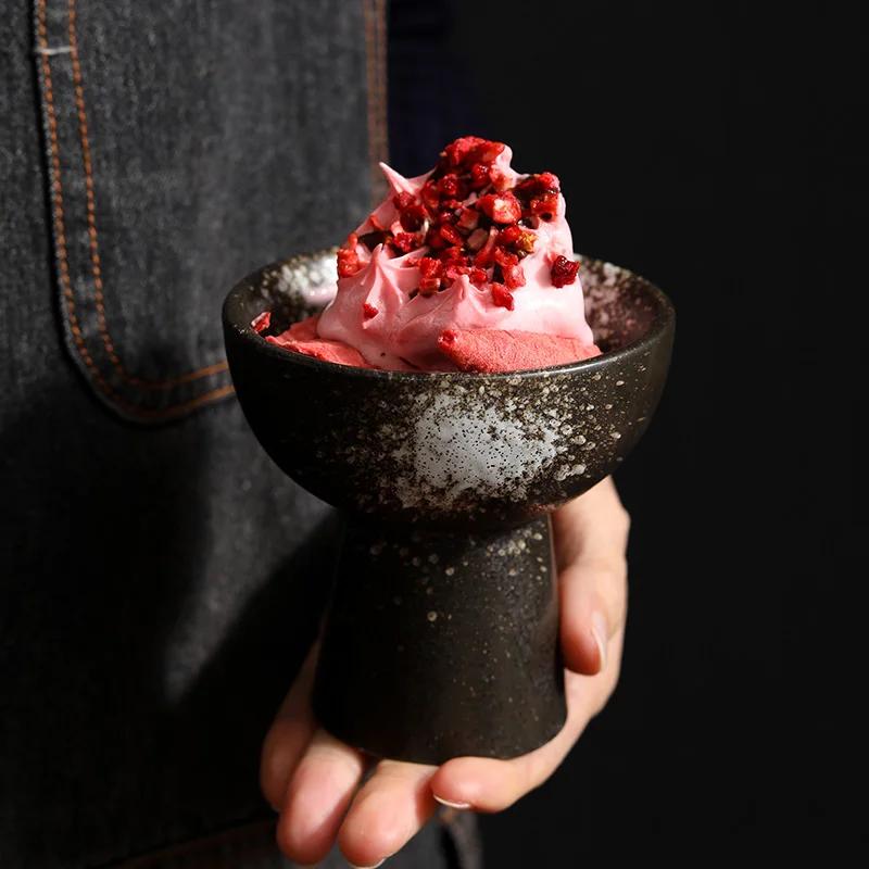 Высокая миска для закусок, японская керамическая миска для йогурта, десертная чашка для мороженого, керамическая ретро-тарелка для фруктов, посуда для ресторана