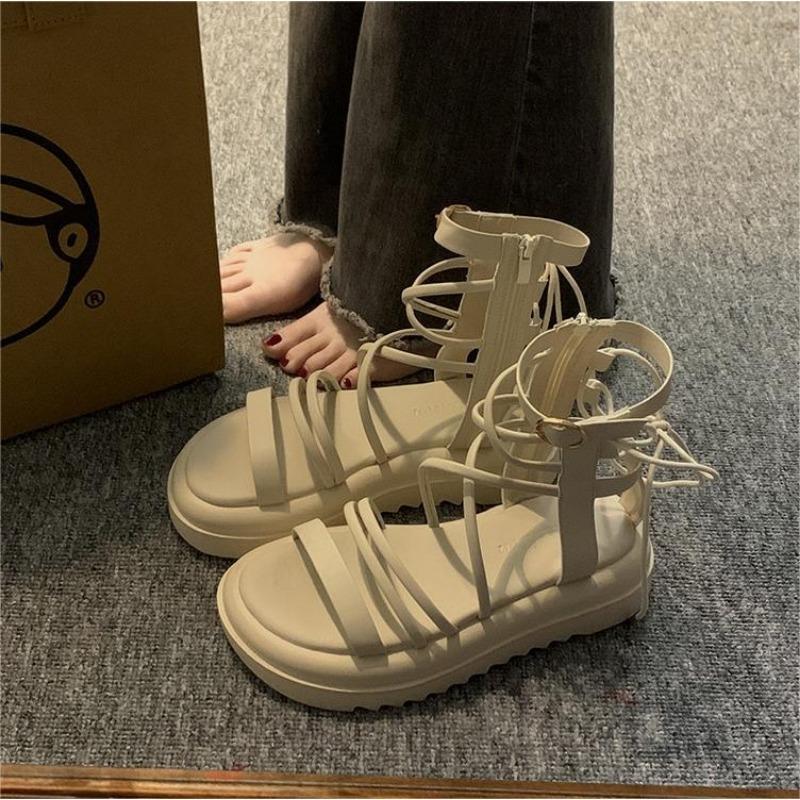 Летние толстые черные высокие римские сандалии для женщин