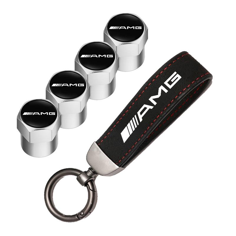For Benz w2Car Tire Wheel Valve Caps Cover Suede Car Key Chain Ring Keychain For Mercedes Benz AMG W203 W206 W220 W205 W211 W212 W201 W168