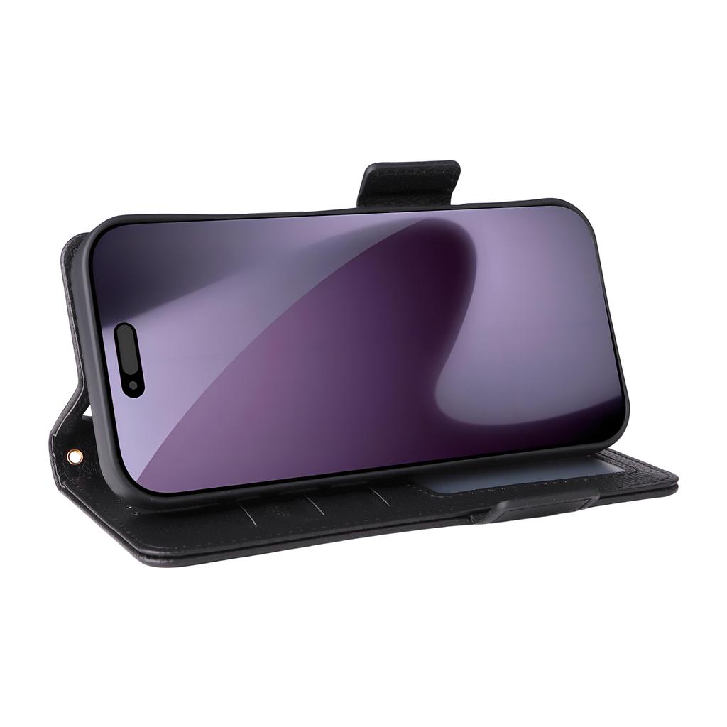 For iPhone 17 Pro Max Case with Wrist Strap Litchi Texture PU Leather Wallet Phone Cover