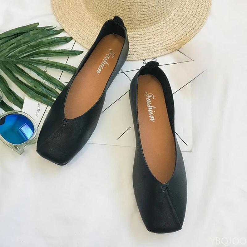 Fashion New Women's Square Toe Flats Trendy Versatile Shoes Shallow Mouth Lazy Bean Bean Shoe Fashion Elegant Ladies Shoes Zapatos Mujer