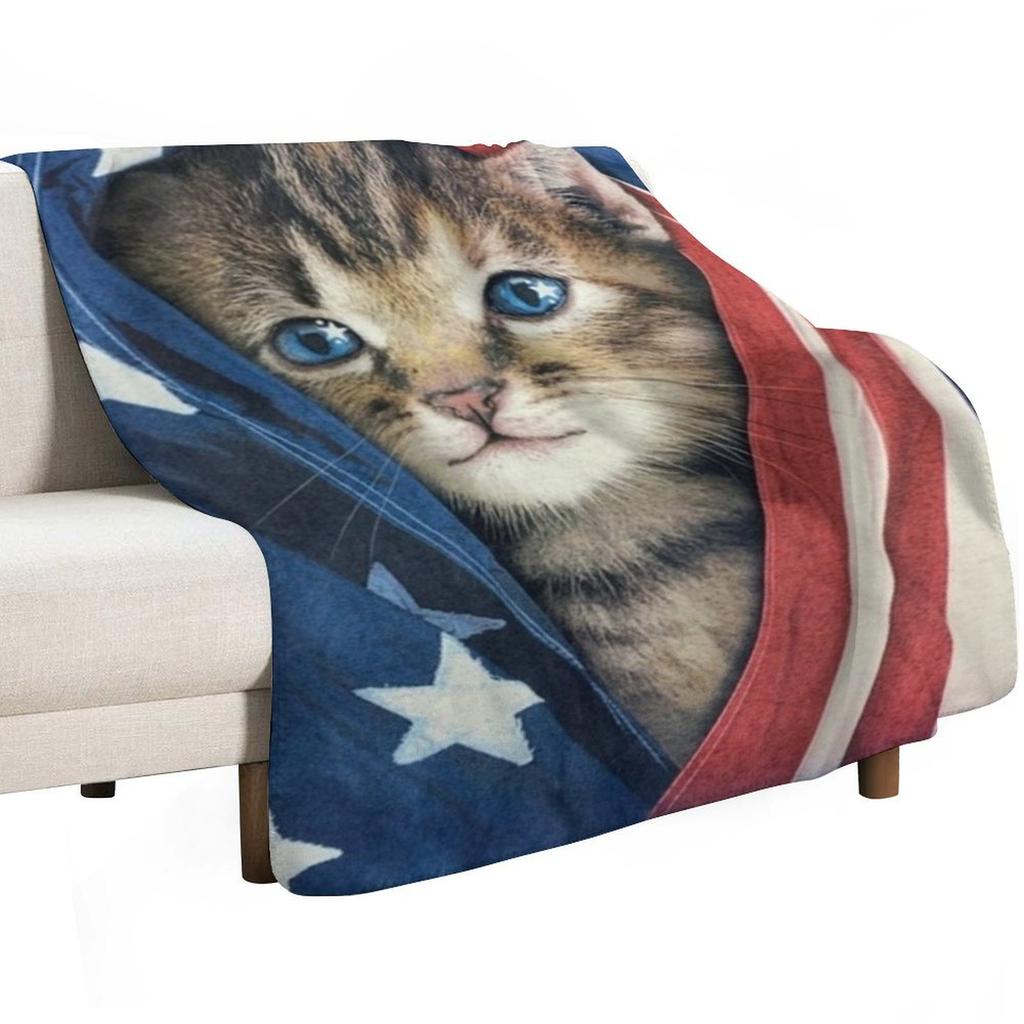 Patriot Kitty Throw Blanket Luxurious Soft Fuzzy Blanket for Sofa Bed