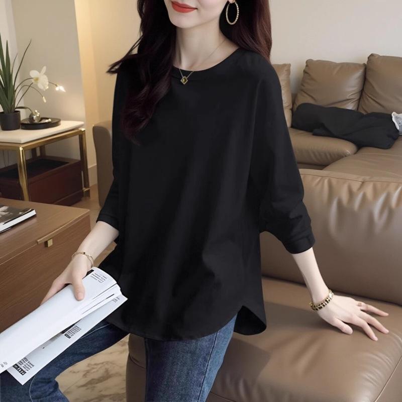 Весна и осень, новый дизайн, базовая рубашка Niche, закругленный край, свободная футболка из чистого хлопка с длинными рукавами для женщин