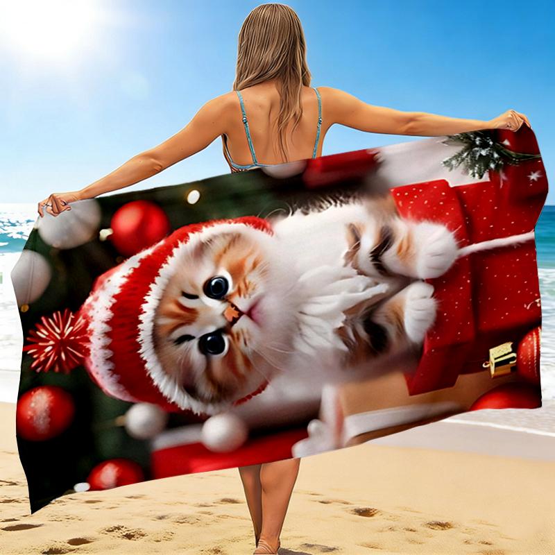 1Pc Christmas Kitten Hat Beach Towel Quick Dry Multiuse For Beach Pool Gym Yoga Home Travel Christmas Halloween Xmas Gift G1100
