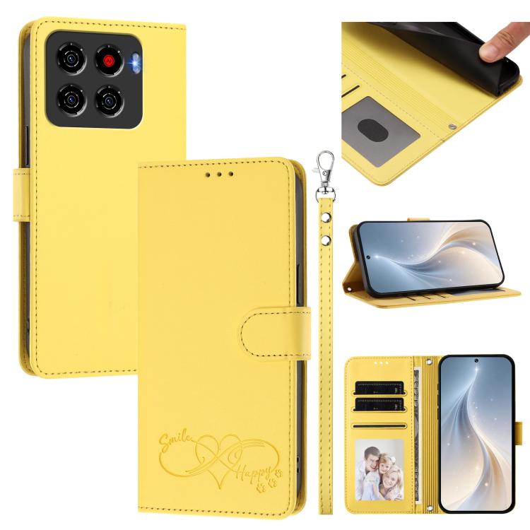 Happy Heart Pattern Magnetic Closure Vegan Leather Phone Case With Wrist Strap For ZTE Blade A56 4G