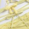 3Pcs/Set Women Swimsuit Solid Color Wave Texture Sexy Split Bikini with Drawstring Ruffle Trim Skirt Lace-up Beachwear