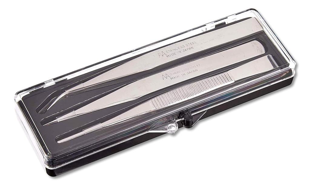 ANEX Пинцеты из нержавеющей стали в футляре, набор из 3 шт. № 1093