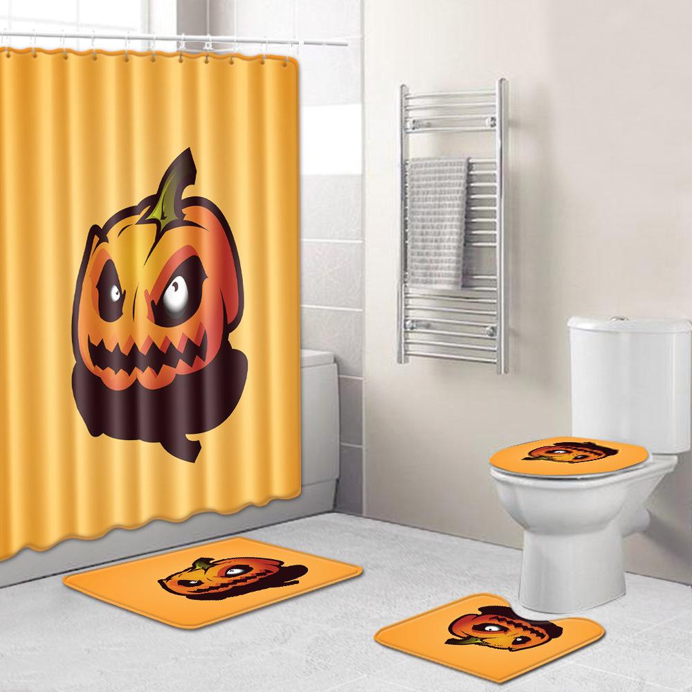 Halloween Shower Curtain Floor Mat Combination Four-Piece Set Bathroom Toilet Carpet Door Mat
