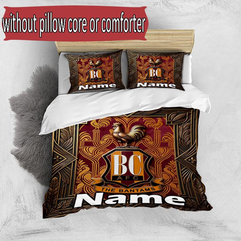 3pcs Duvet Cover Set (1*Duvet Cover + 2*Pillowcase, Without Core), Custom Name Bradford City AFC Pattern Bedding Set, Home Bedroom Decor Gift