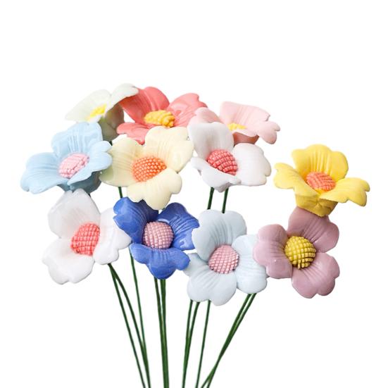 Ручная работа Керамический Имитация Цветка Реалистичный Искусственный Красочный Цветок Декорация Искусственный Цветок со Стеблем DIY Украшение для Вазы
