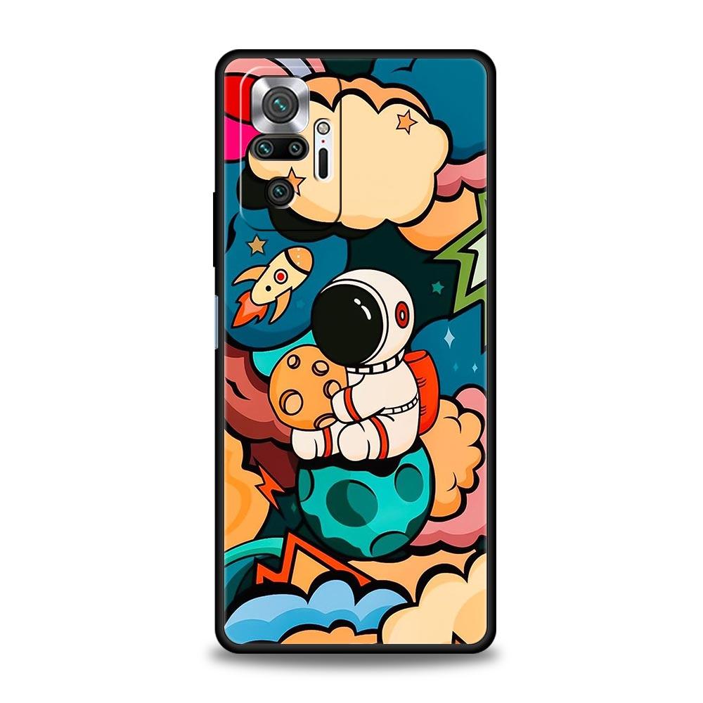 Мультяшный милый чехол-бампер с космонавтом для Redmi 14C 10C Note 15 14 13 12 10 11 K40 Pro Plus 5G Ударопрочный мягкий ТПУ корпус Сумки