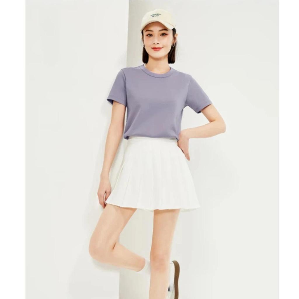 Giordano Women's Short-Sleeve T-Shirt, Pure Cotton Double-Sided Fabric, Skin-Friendly Breathable Basic Round Neck Top